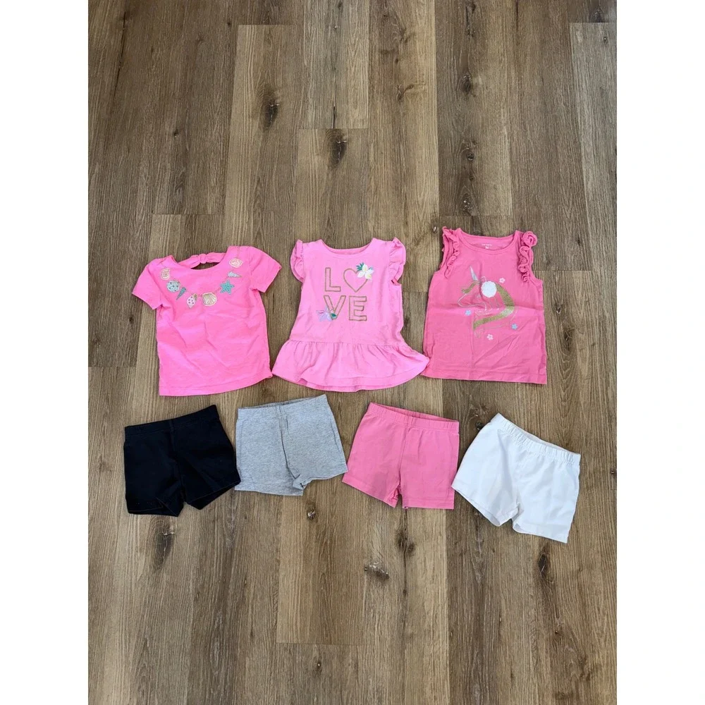Carter's Coastal Shirt and Shorts Set Girls 3T Pink Mix Match 7pc Shell Unicorn